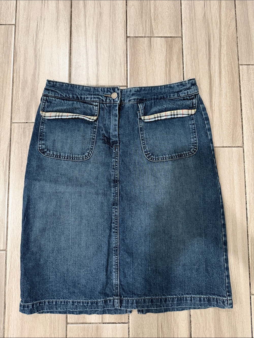Willi Smith Blue Denim Skirt with Front Patch Pockets